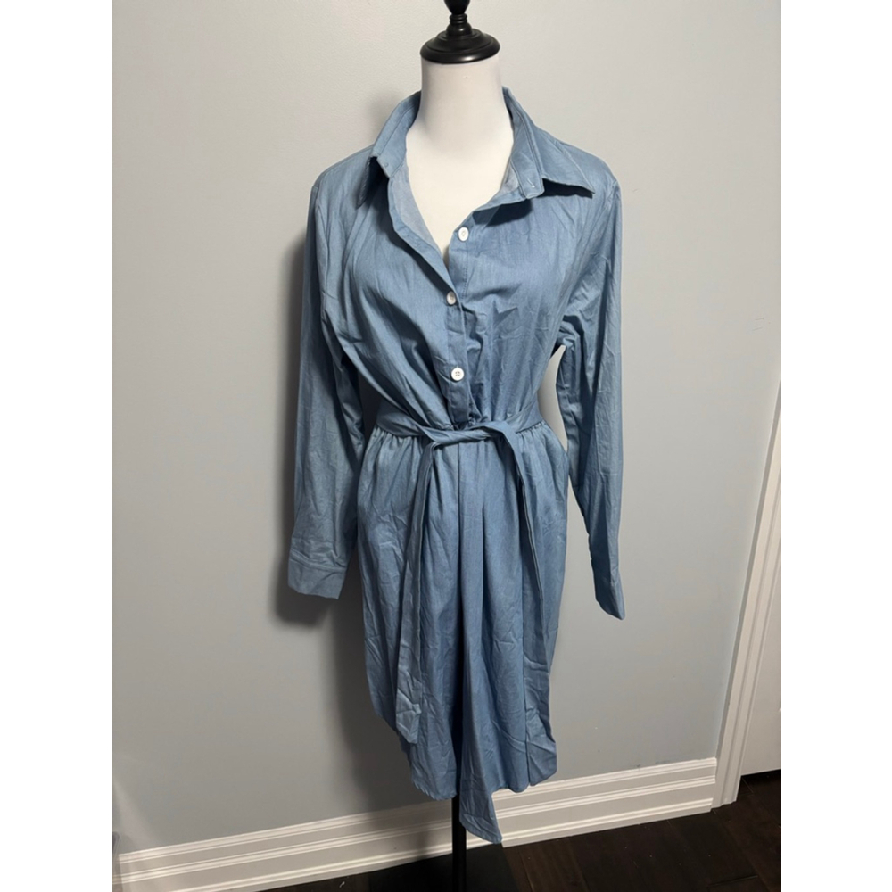 Women's PatPat Light Blue Denim High Low Dress with White Buttons, Size L